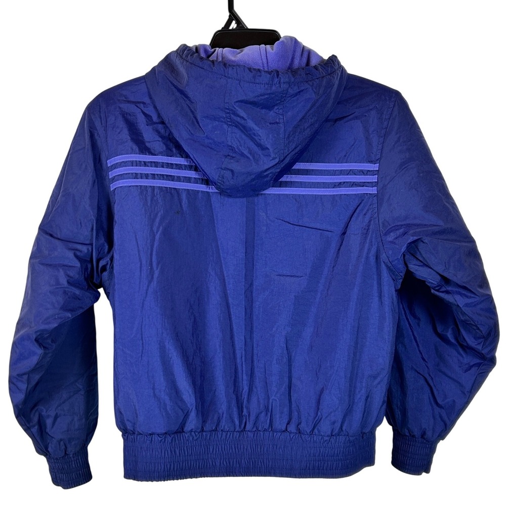 Vintage hooded‎ nylon Adidas women's  Jacket Full Zip Purple Three Stripe - Picture 6 of 14